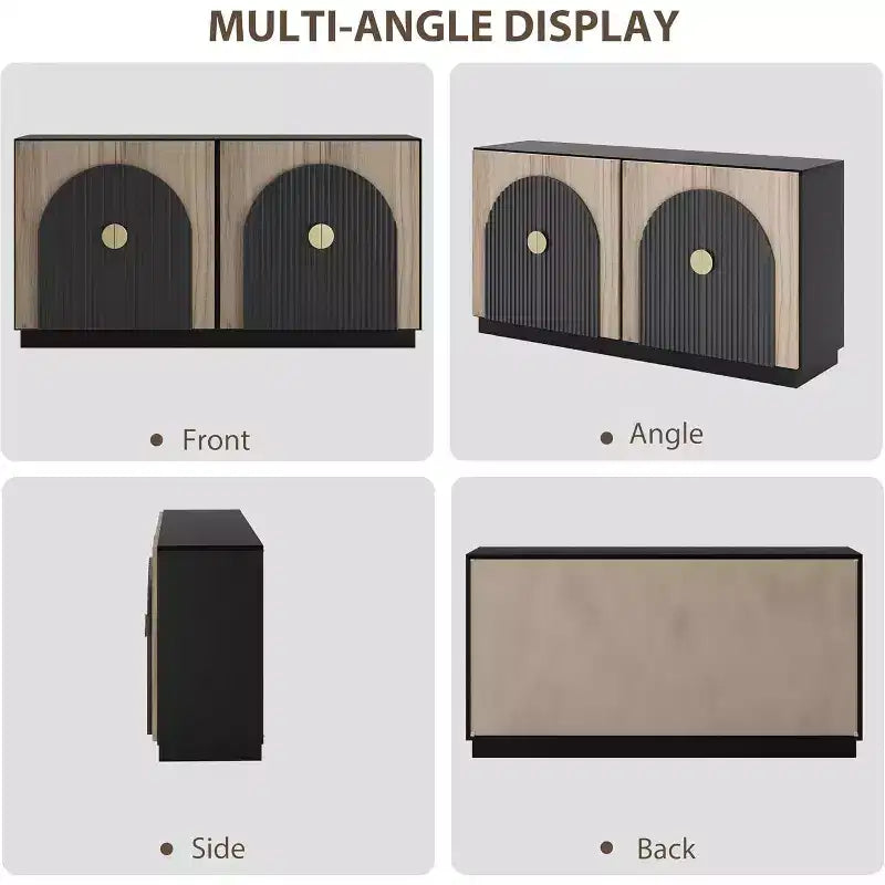 Bahut moderne cannelé avec portes arquées, étagères réglables, meuble de rangement d'appoint pour entrée, salle à manger, salon, couloir
