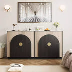 Bahut moderne cannelé avec portes arquées, étagères réglables, meuble de rangement d'appoint pour entrée, salle à manger, salon, couloir