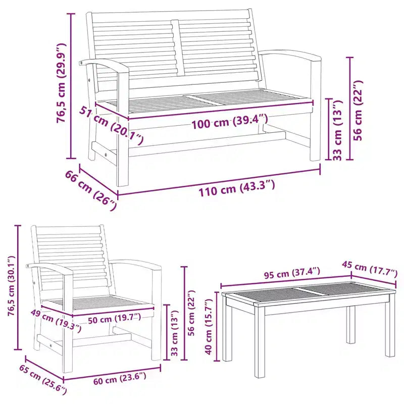 Garden Sofa Set 4 pcs Natural Solid teak wood