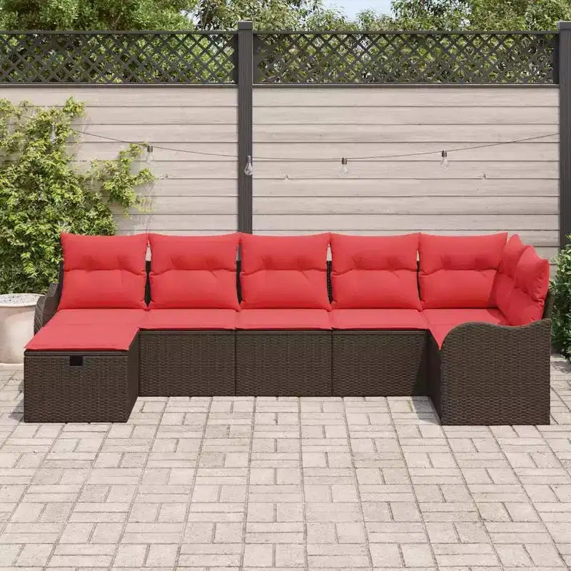 vidaXL Garden Sofa Set 7 pcs Brown and red 287.5 x 122.5 x 85 cm - Brown and red without table