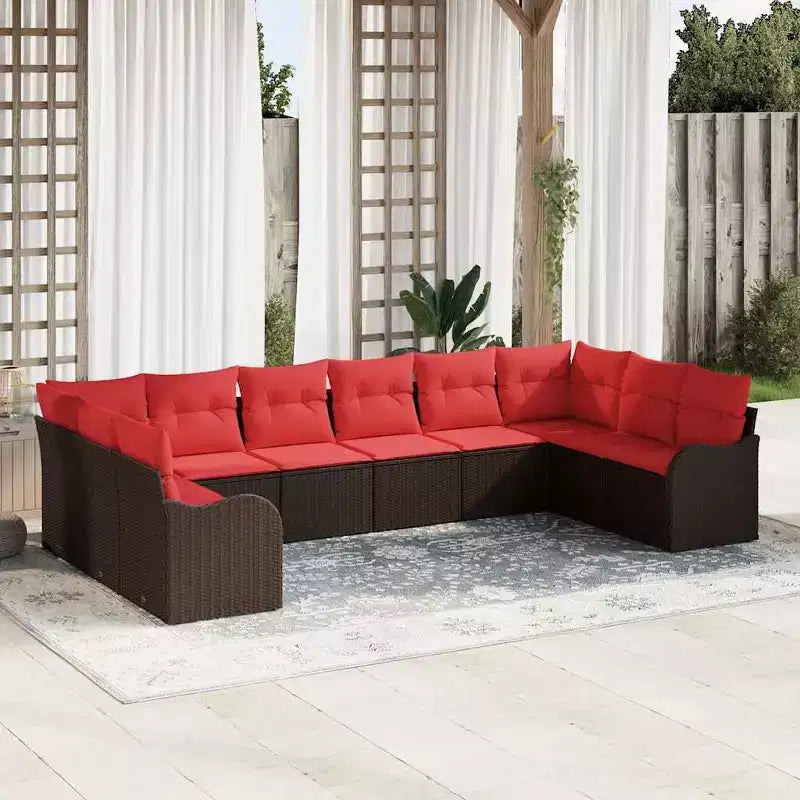 vidaXL Garden Sofa Set with Cushion 10 pcs Brown Poly rattan