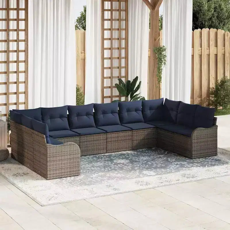 vidaXL Garden Sofa Set with Cushion 10 pcs Brown Poly rattan