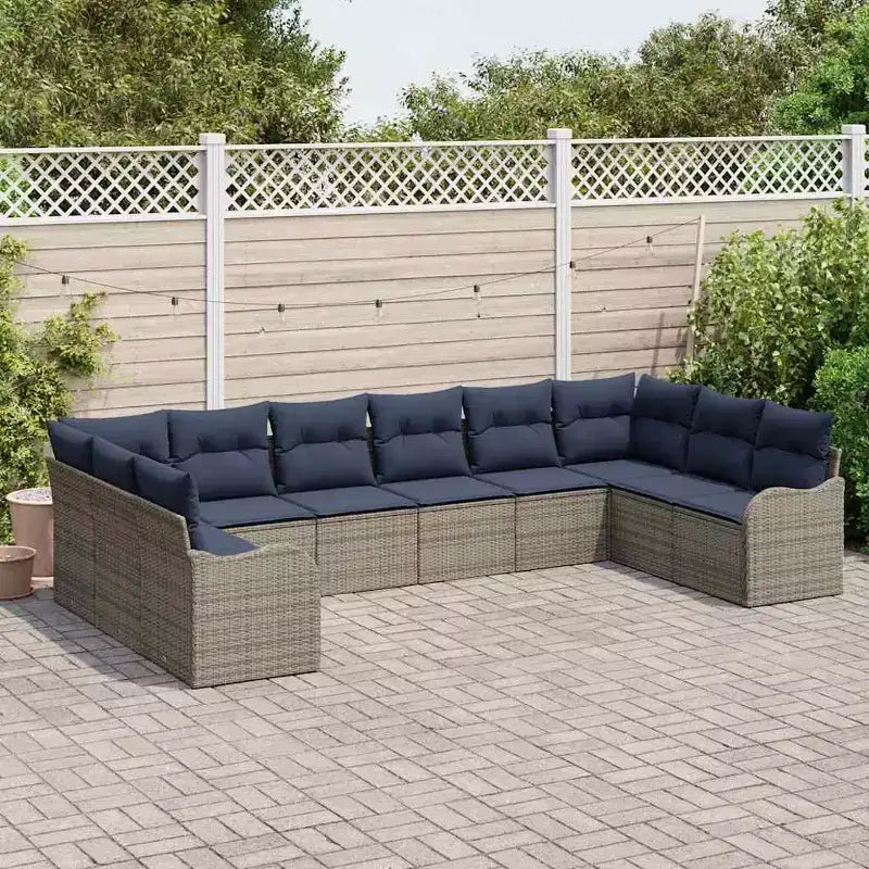 vidaXL Garden Sofa Set with Cushion 10 pcs Brown Poly rattan