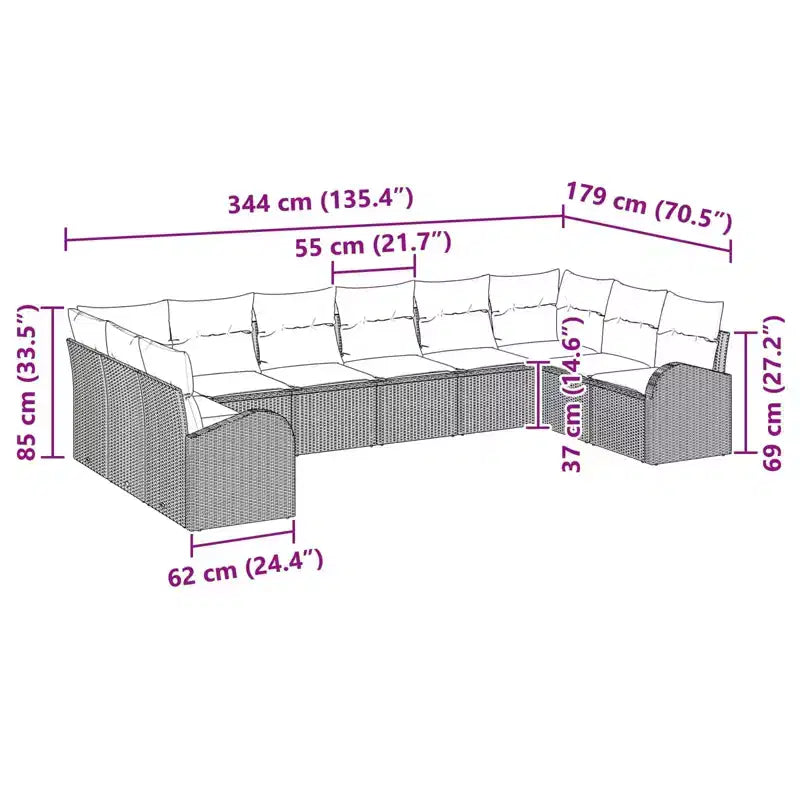 vidaXL Garden Sofa Set 10 pcs Brown Poly rattan