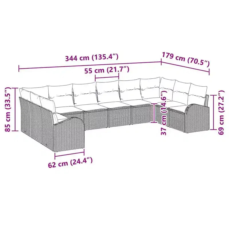 vidaXL Garden Sofa Set 10 pcs Brown Poly rattan