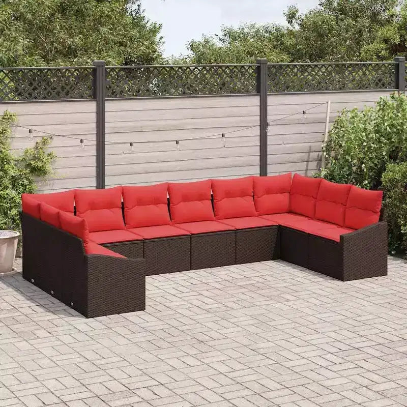 vidaXL Garden Sofa Set 10 pcs Brown Poly rattan