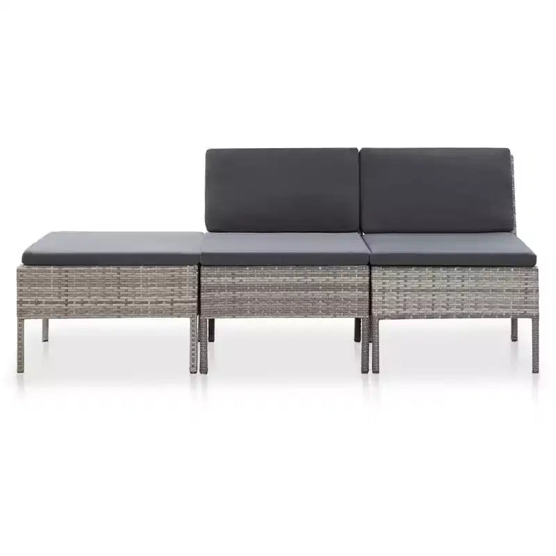vidaXL Patio Furniture Set 3 Piece Sectional Sofa with Coffee Table Rattan