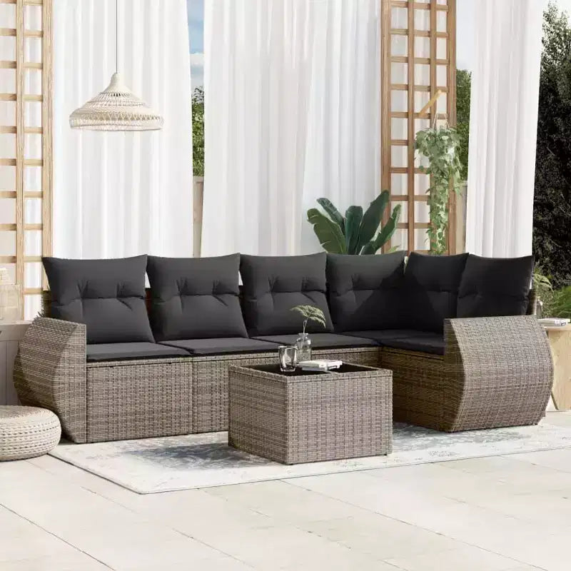 vidaXL Garden Sofa Set with Cushions Poly Rattan