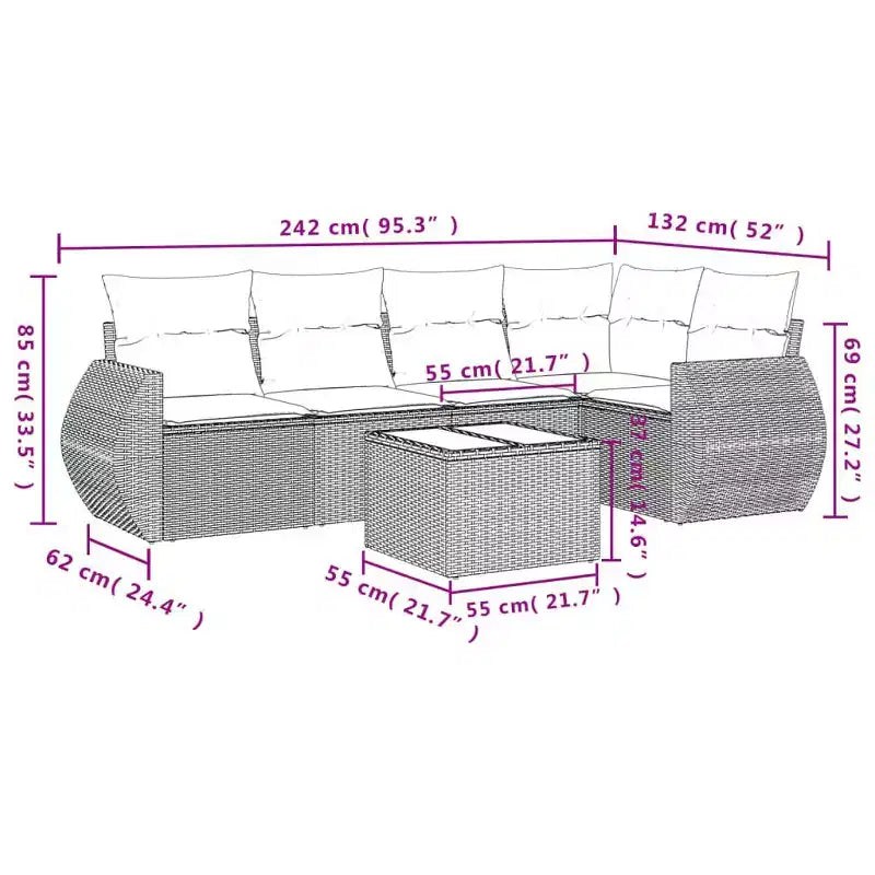 vidaXL Garden Sofa Set with Cushions Poly Rattan