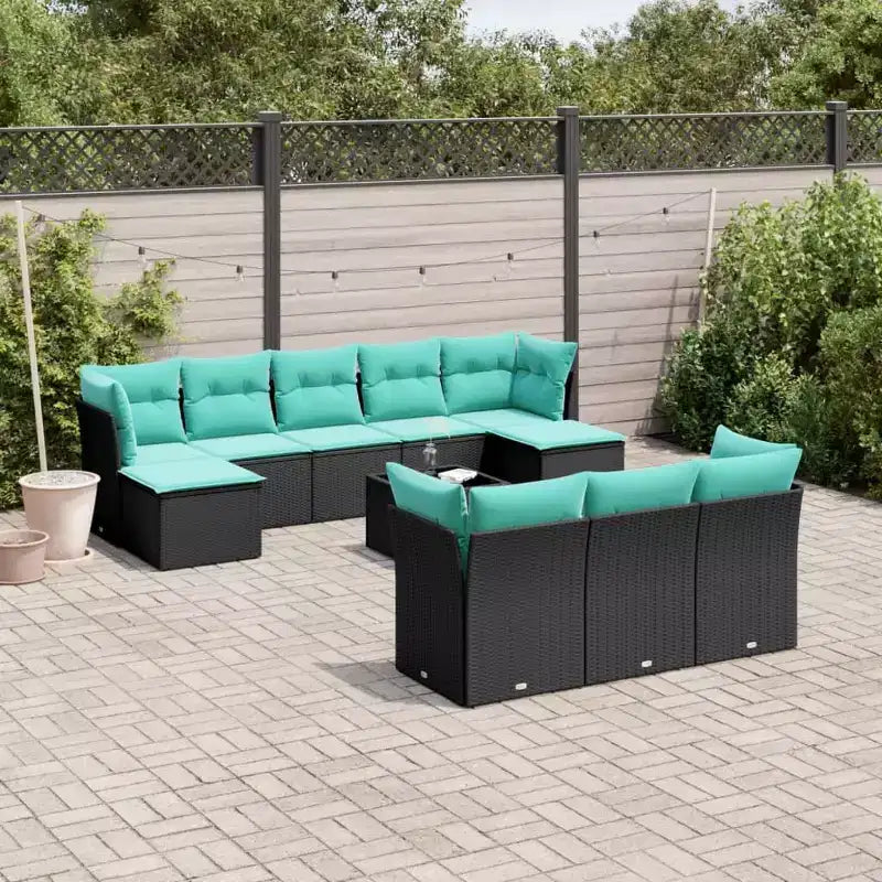 vidaXL Salon de jardin noir, en rotin PE bleu, Acier poudré