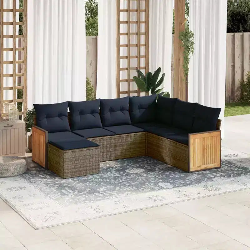 vidaXL Patio Sofa Set - Engineered Wood, Black, Gray, With Table, Without Table