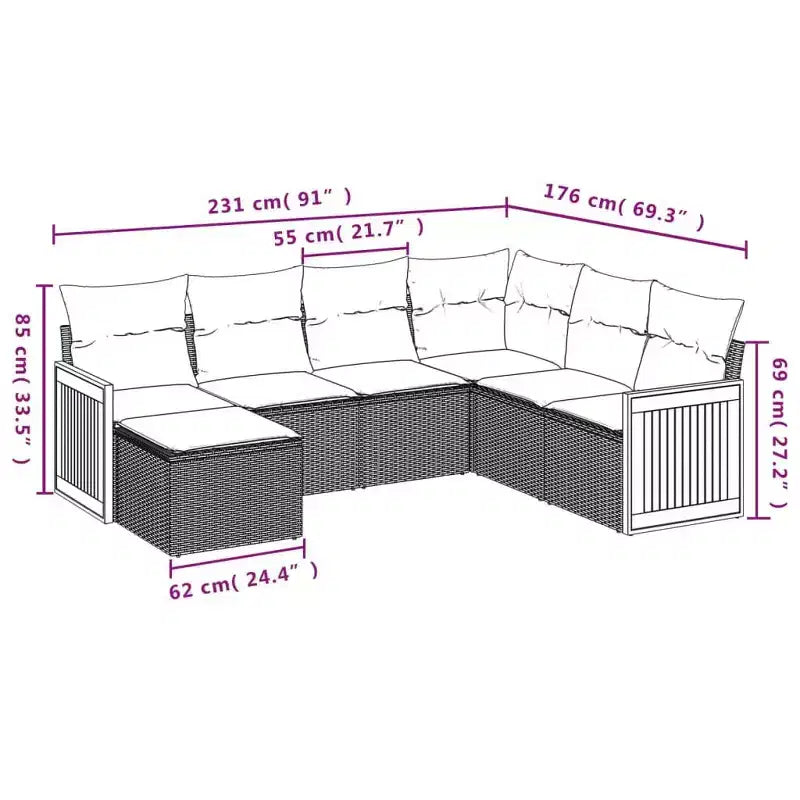 vidaXL Patio Sofa Set - Engineered Wood, Black, Gray, With Table, Without Table