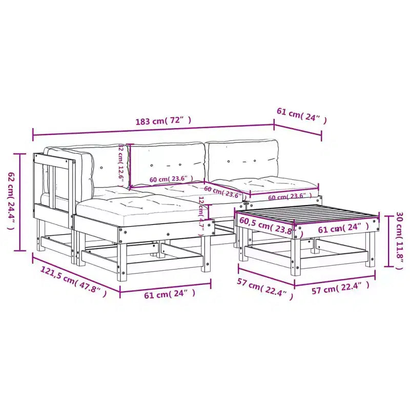 vidaXL Patio Furniture Set with Cushions Outdoor Lounge Set 5 Piece Solid Wood