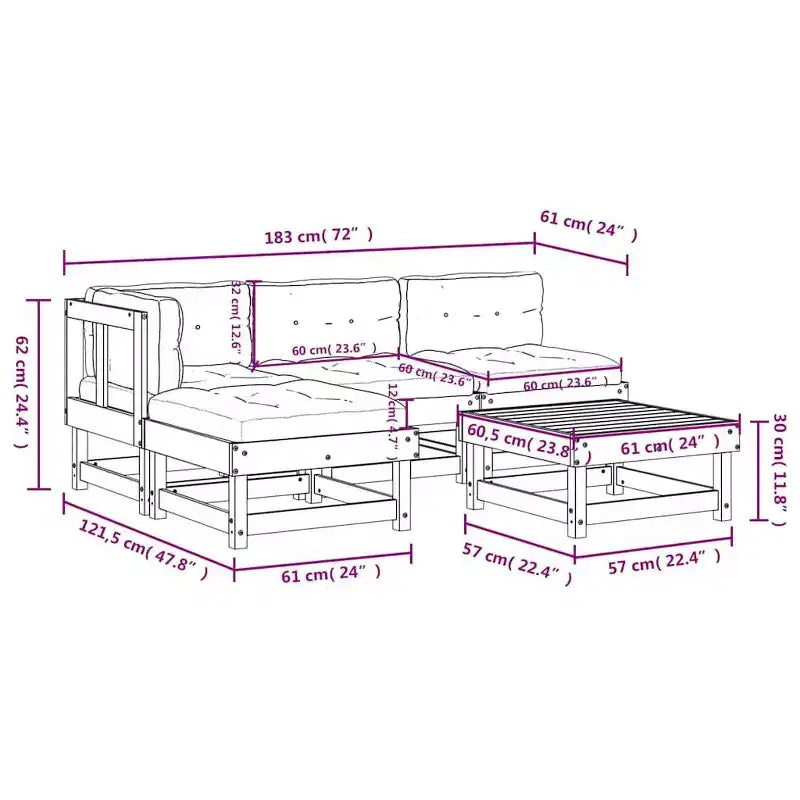 vidaXL Patio Furniture Set with Cushions Outdoor Lounge Set 5 Piece Solid Wood
