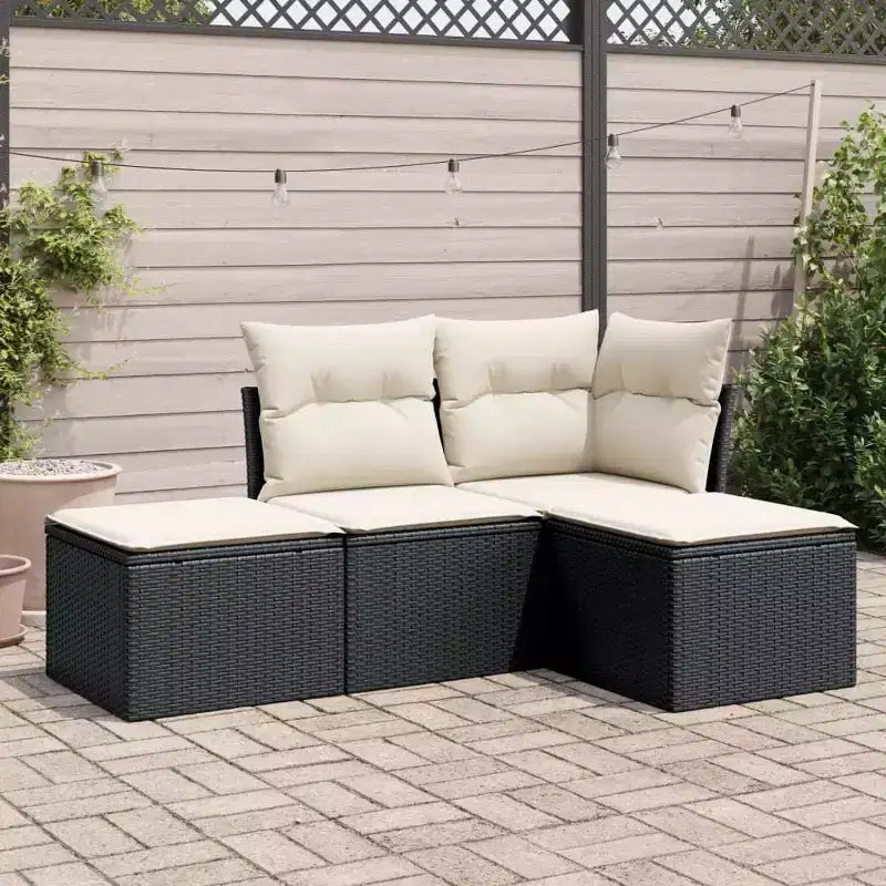 vidaXL 4 Piece Patio Sofa Set with Cushions Poly Rattan - Beige and Cream Without Table
