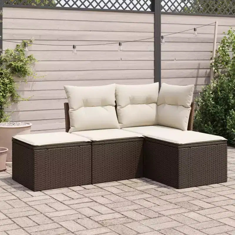 vidaXL 4 Piece Patio Sofa Set with Cushions Poly Rattan - Beige and Cream Without Table