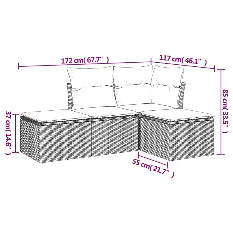 vidaXL 4 Piece Patio Sofa Set with Cushions Poly Rattan - Beige and Cream Without Table