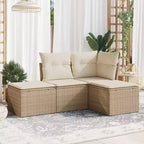 vidaXL 4 Piece Patio Sofa Set with Cushions Poly Rattan - Beige and Cream Without Table