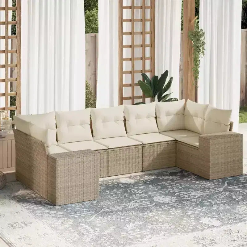 vidaXL 7 Piece Patio Sofa Set with Cushions, Poly Rattan Outdoor Sectional, Modular Design, Multiple Colors