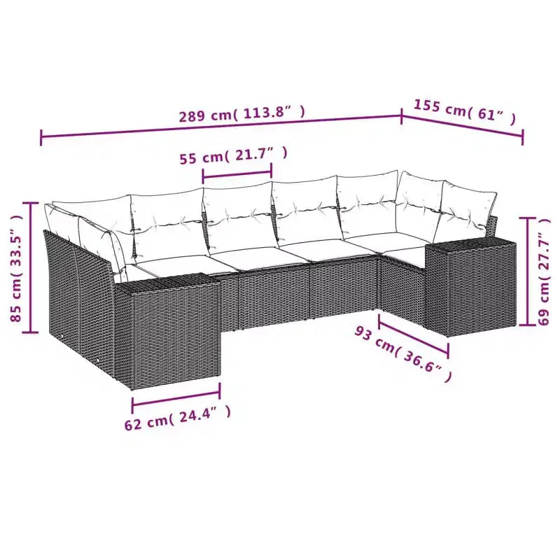 vidaXL 7 Piece Patio Sofa Set with Cushions, Poly Rattan Outdoor Sectional, Modular Design, Multiple Colors