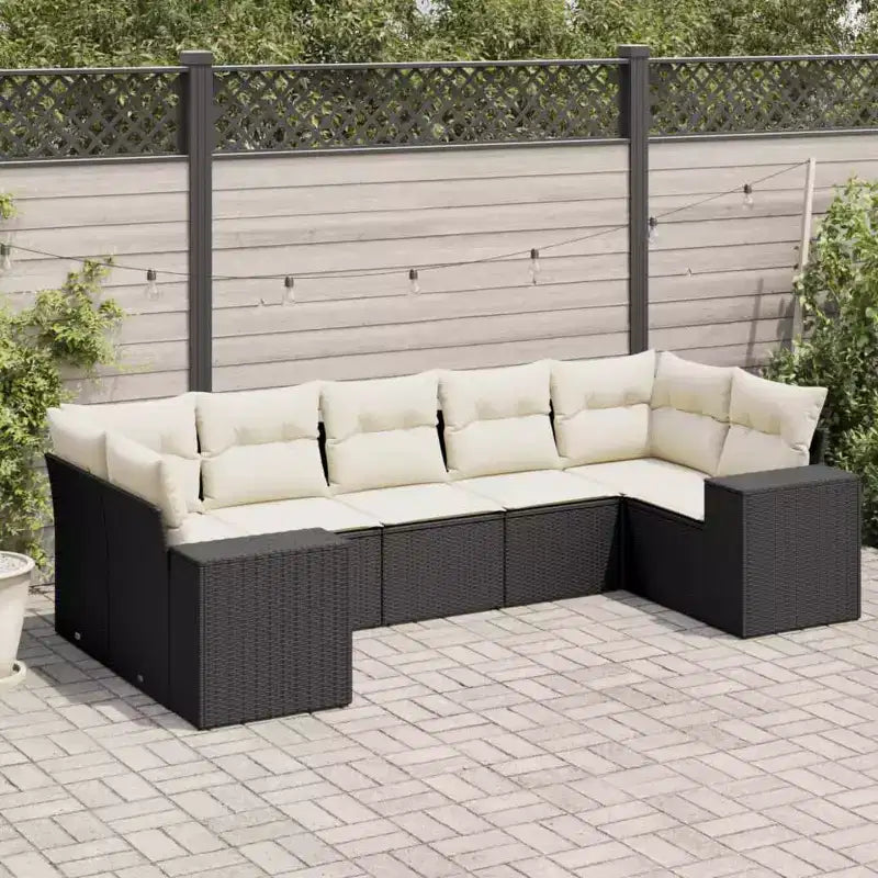 vidaXL 7 Piece Patio Sofa Set with Cushions, Poly Rattan Outdoor Sectional, Modular Design, Multiple Colors