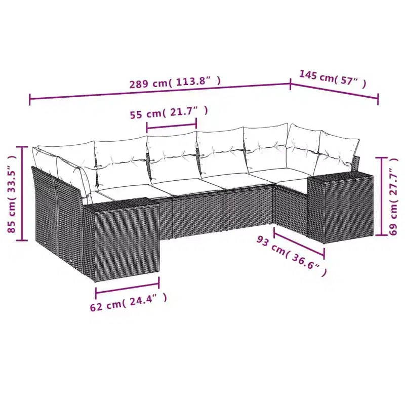 vidaXL 7 Piece Patio Sofa Set with Cushions, Poly Rattan Outdoor Sectional, Modular Design, Multiple Colors