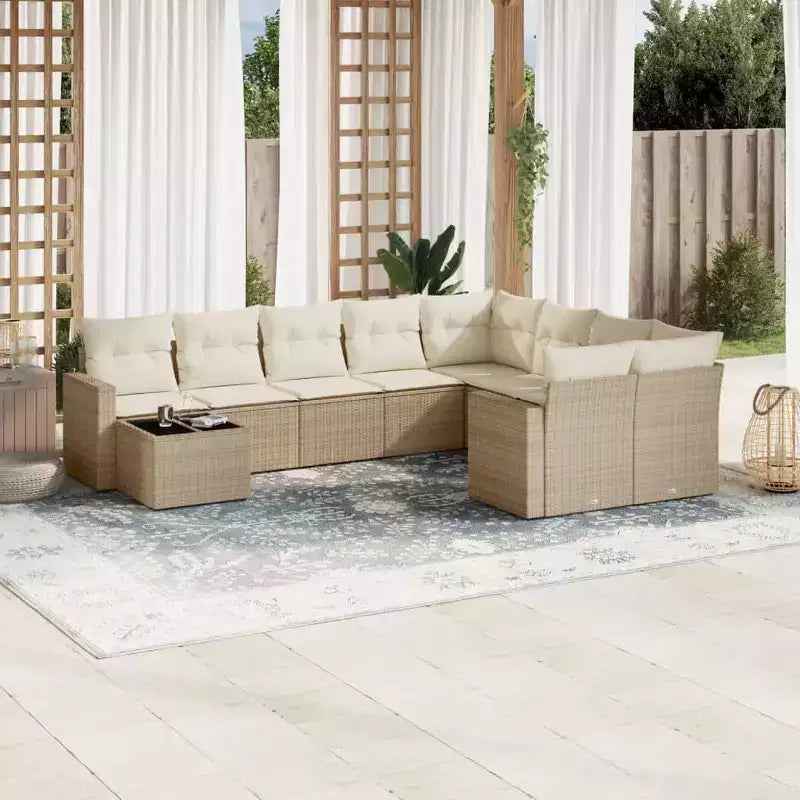 vidaXL 10 Piece Patio Sofa Set with Cushions Poly Rattan