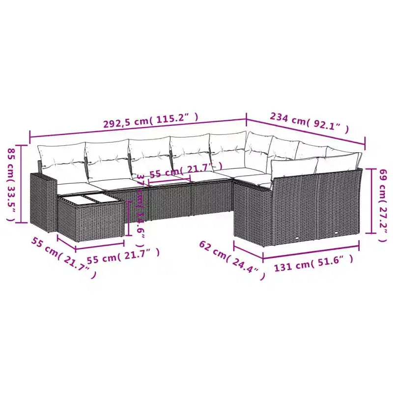 vidaXL 10 Piece Patio Sofa Set with Cushions Poly Rattan