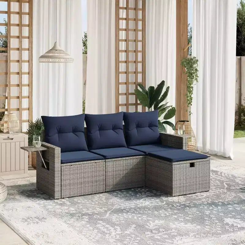 vidaXL 4 Piece Patio Sofa Set with Cushions Poly Rattan