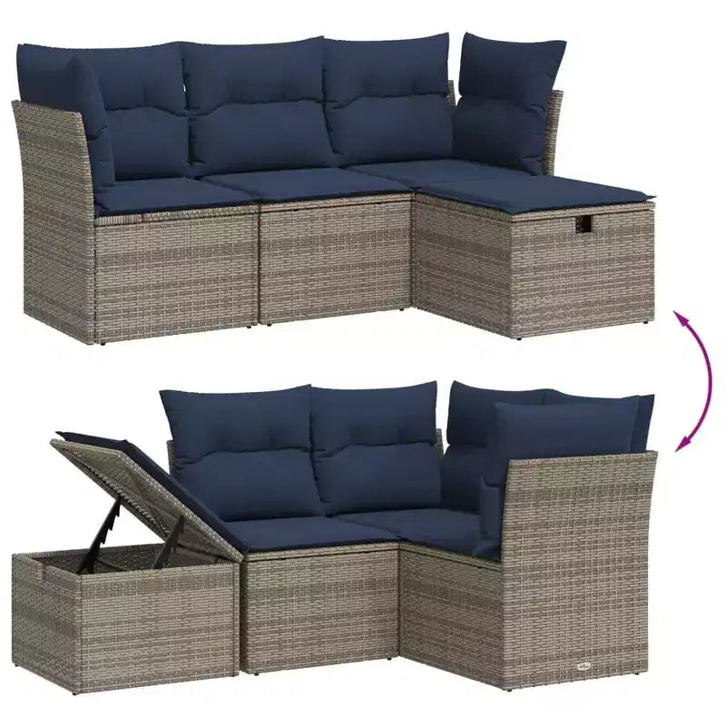 vidaXL 4 Piece Patio Sofa Set with Cushions Poly Rattan
