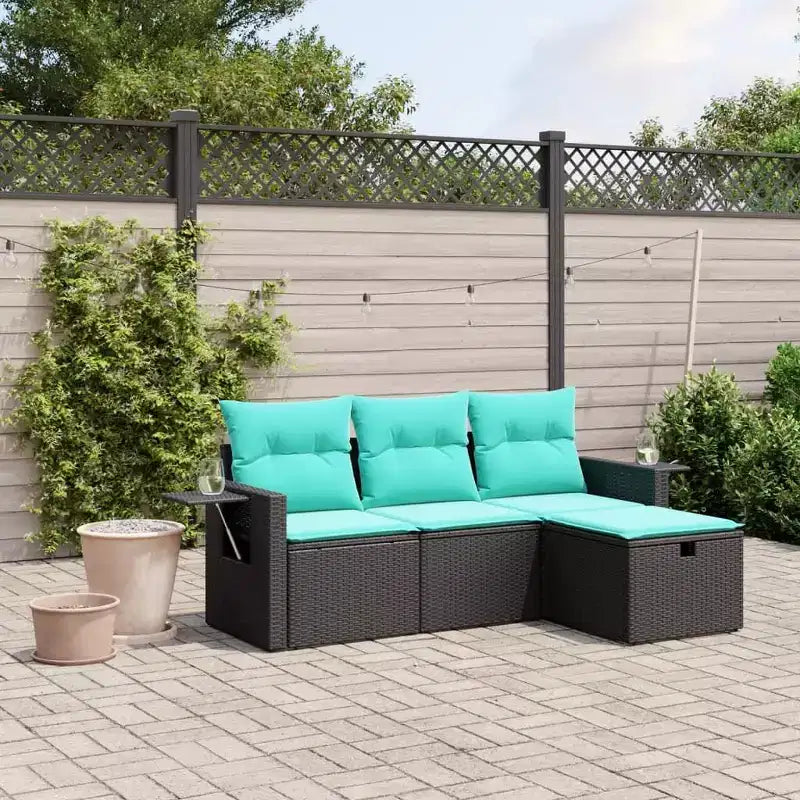 vidaXL 4 Piece Patio Sofa Set with Cushions Poly Rattan