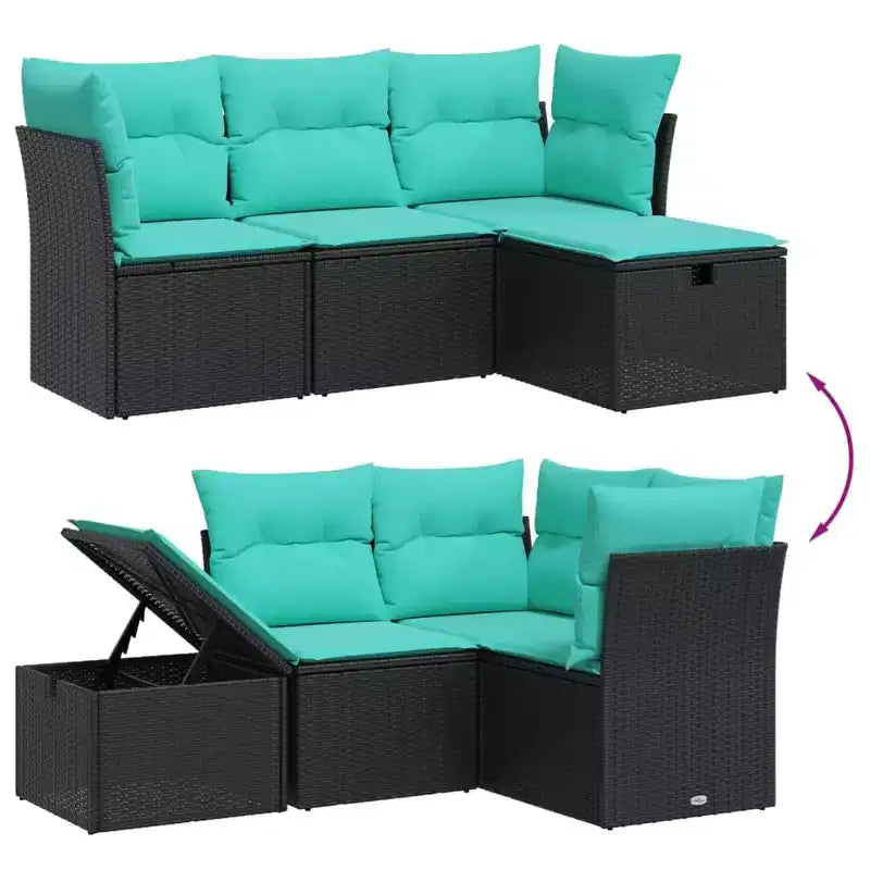 vidaXL 4 Piece Patio Sofa Set with Cushions Poly Rattan