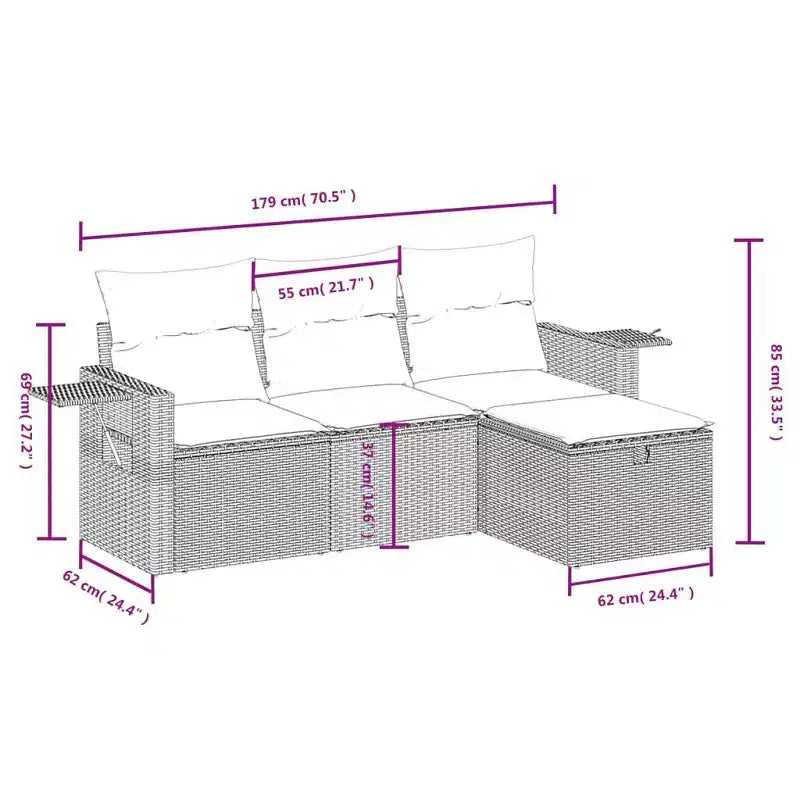 vidaXL 4 Piece Patio Sofa Set with Cushions Poly Rattan