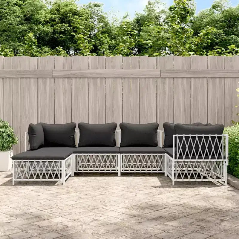 vidaXL 6 Piece Patio Lounge Set with Cushions White Steel