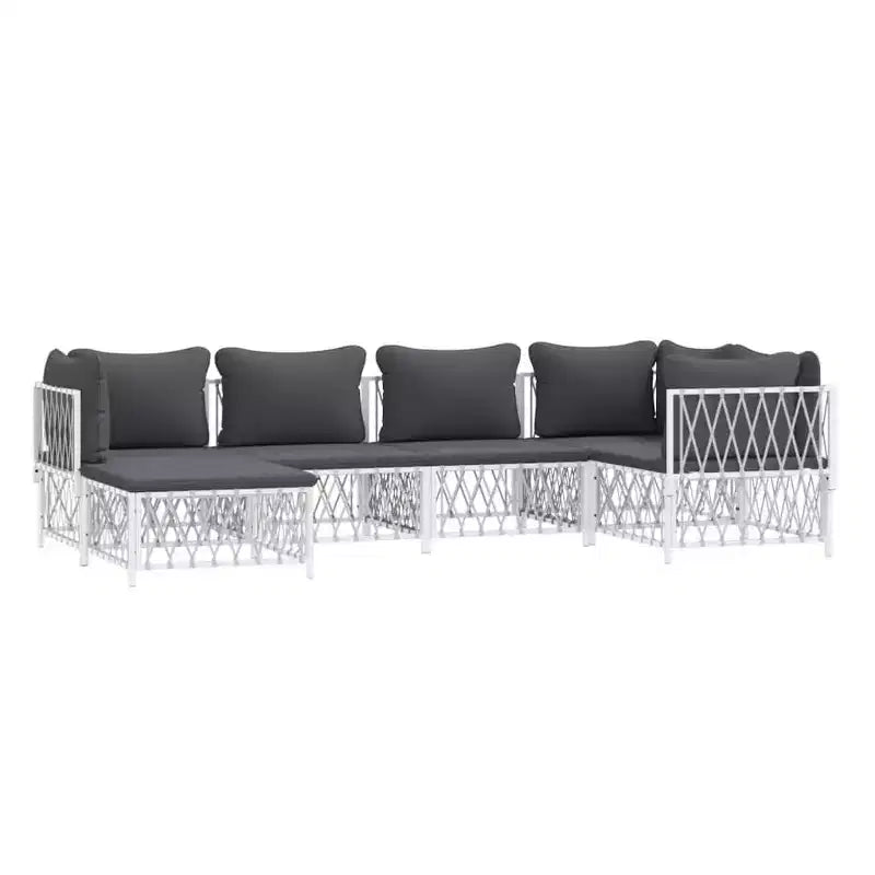 vidaXL 6 Piece Patio Lounge Set with Cushions White Steel