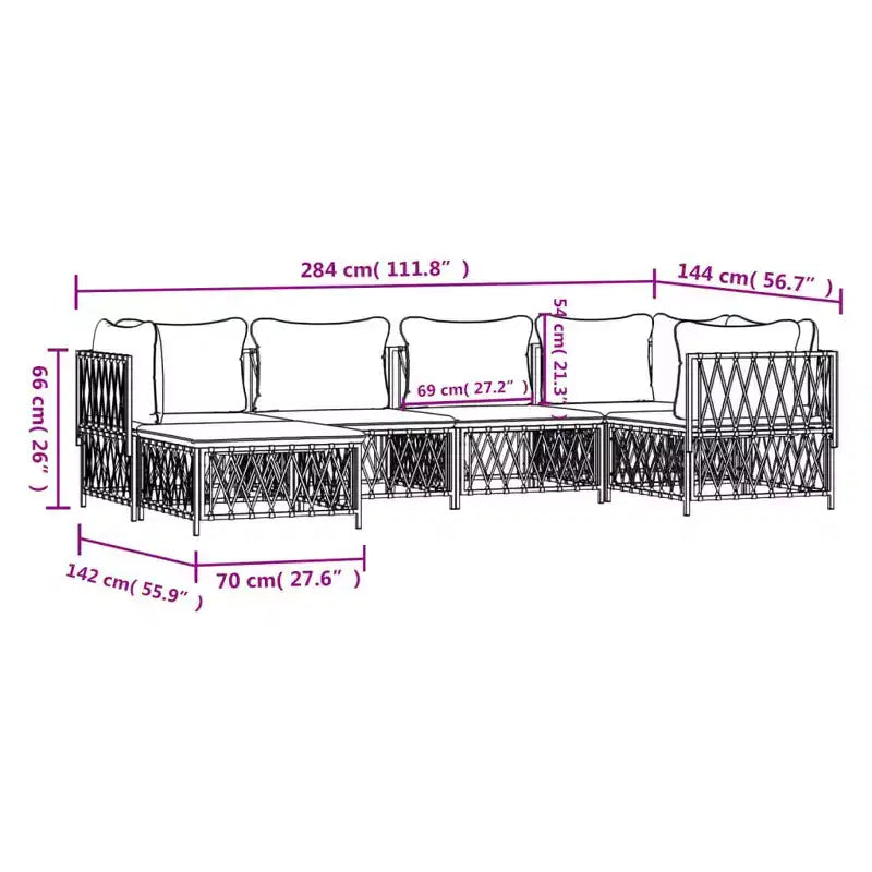 vidaXL 6 Piece Patio Lounge Set with Cushions White Steel