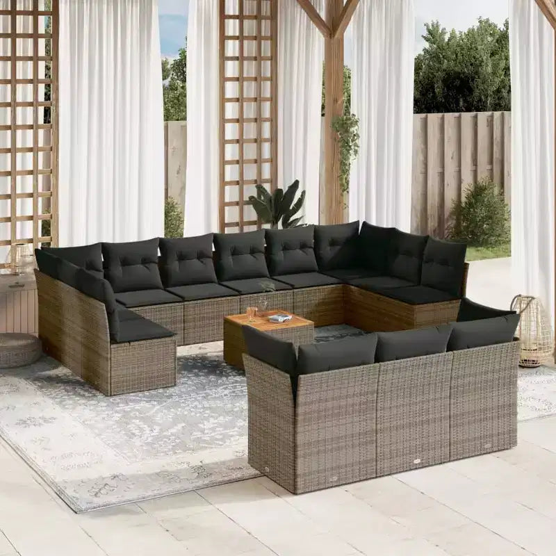 vidaXL Patio Sofa Set with Cushions Outdoor Furniture 14 Piece Poly Rattan