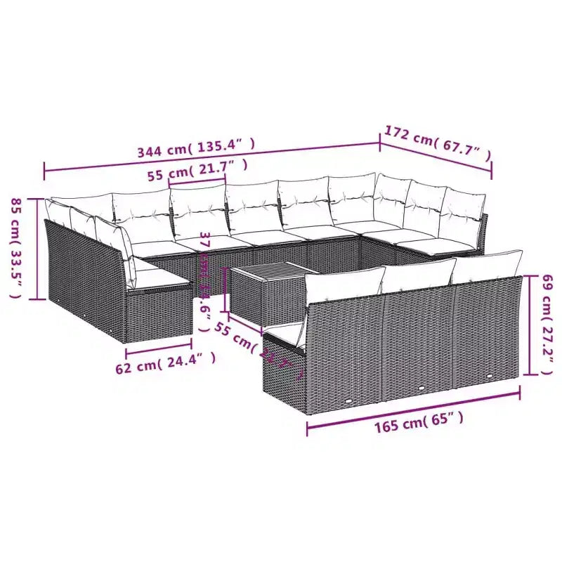 vidaXL Patio Sofa Set with Cushions Outdoor Furniture 14 Piece Poly Rattan
