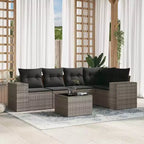 vidaXL Salon de jardin 6 pièces avec coussins, gris, résine tressée