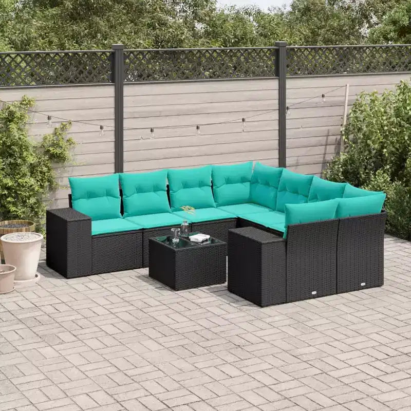 vidaXL 9 Piece Garden Sofa Set with Cushions Grey Poly Rattan