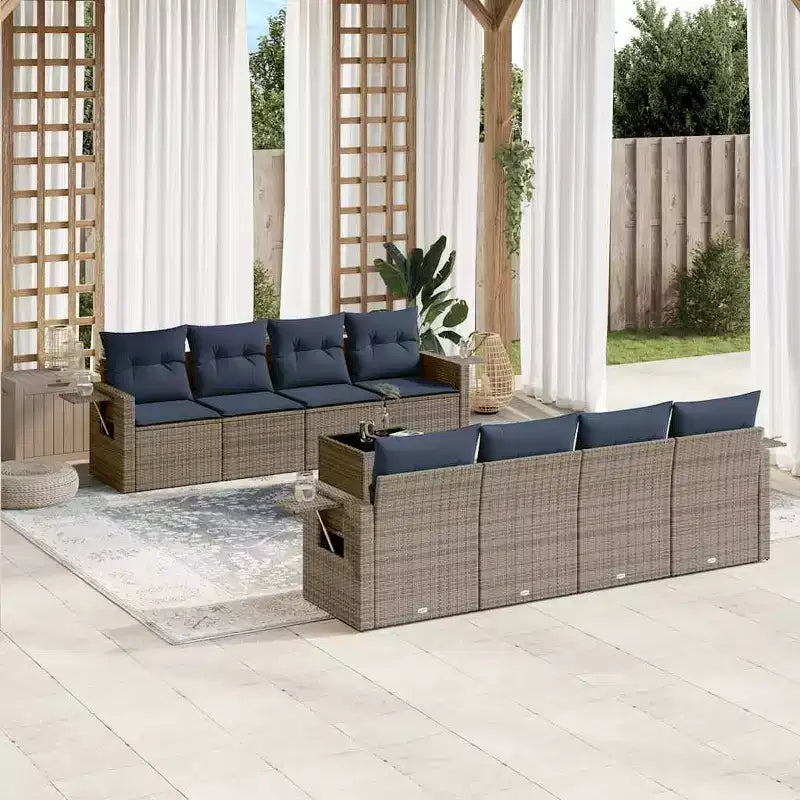 vidaXL Salon de jardin 9 pcs avec coussins résine tressée