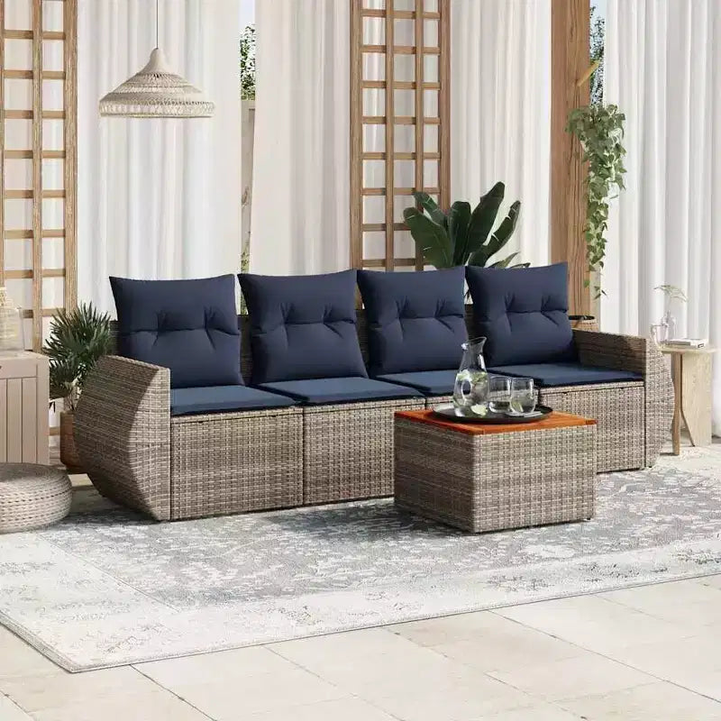 vidaXL 5 Piece Garden Sofa Set with Cushions Poly Rattan