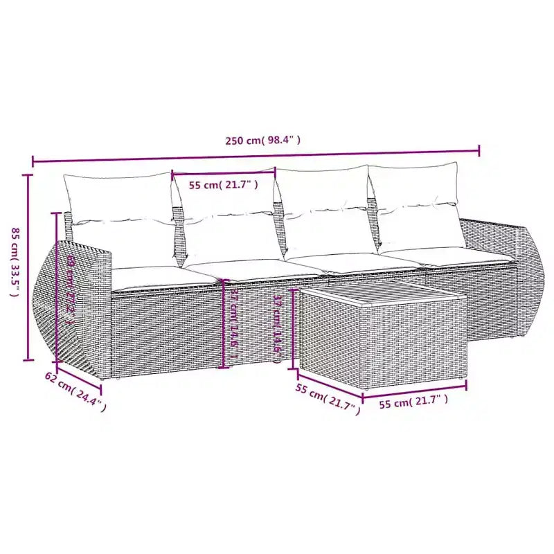vidaXL 5 Piece Garden Sofa Set with Cushions Poly Rattan