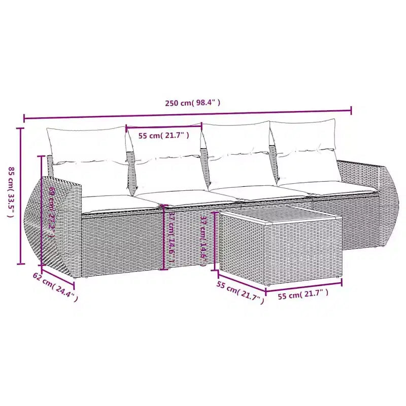 vidaXL 5 Piece Garden Sofa Set with Cushions Poly Rattan