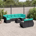 vidaXL 10 Piece Garden Sofa Set with Cushions Black Poly Rattan