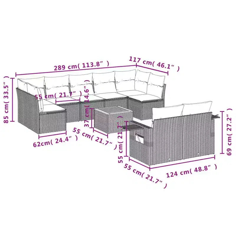 vidaXL 10 Piece Garden Sofa Set with Cushions Black Poly Rattan