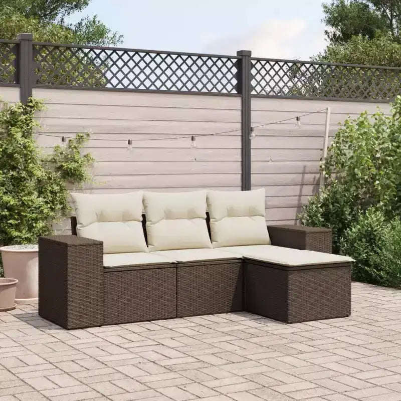 vidaXL 4 Piece Patio Sofa Set with Cushions Brown Poly Rattan