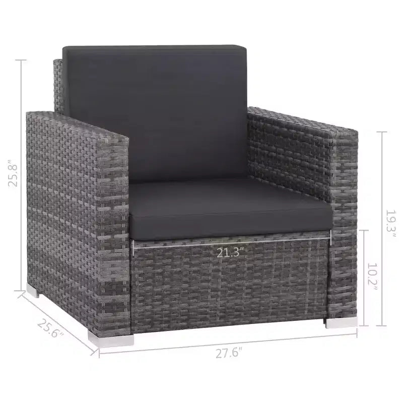vidaXL 12 Piece Patio Lounge Set with Cushions Poly Rattan Gray