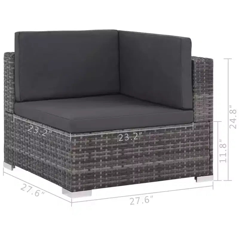 vidaXL 12 Piece Patio Lounge Set with Cushions Poly Rattan Gray