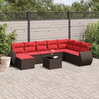 vidaXL 9 Piece Patio Sofa Set with Cushions Poly Rattan - Brown and Red With Table